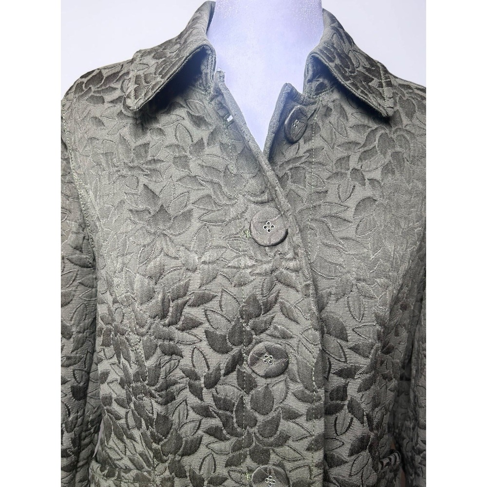 J Jill Quilted Jacket MP Olive Green Embossed Floral Petite Pockets - Picture 6 of 11